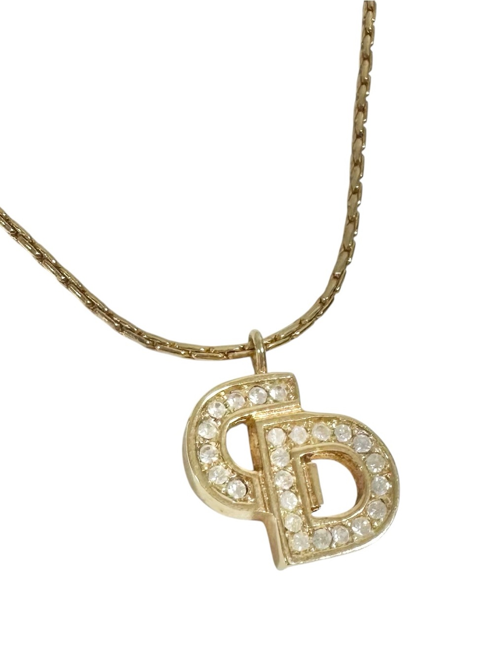 Christian Dior Gold & Crystal “CD” Initials Engraved Vintage Necklace - Picture 5 of 14